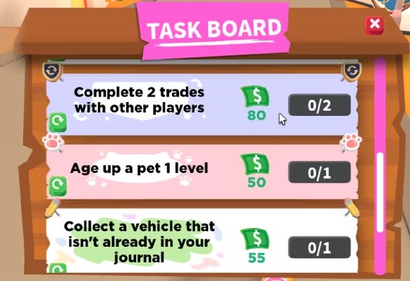 Complete Tasks adopt me